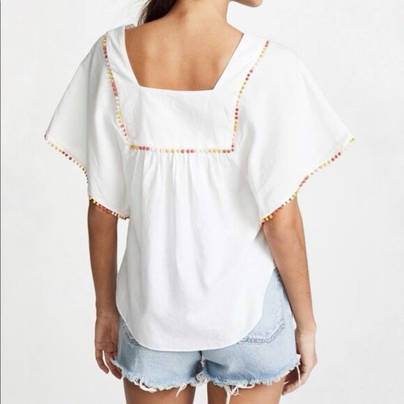 Madewell White Pompom Butterfly Top Size Medium - Picture 3 of 7